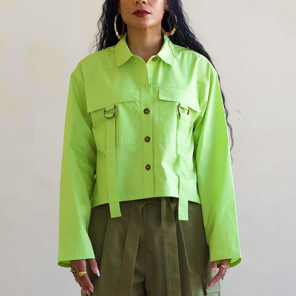 The Drop Neon Green Cropped Utility Shirt Jacket NWT NEW Size M